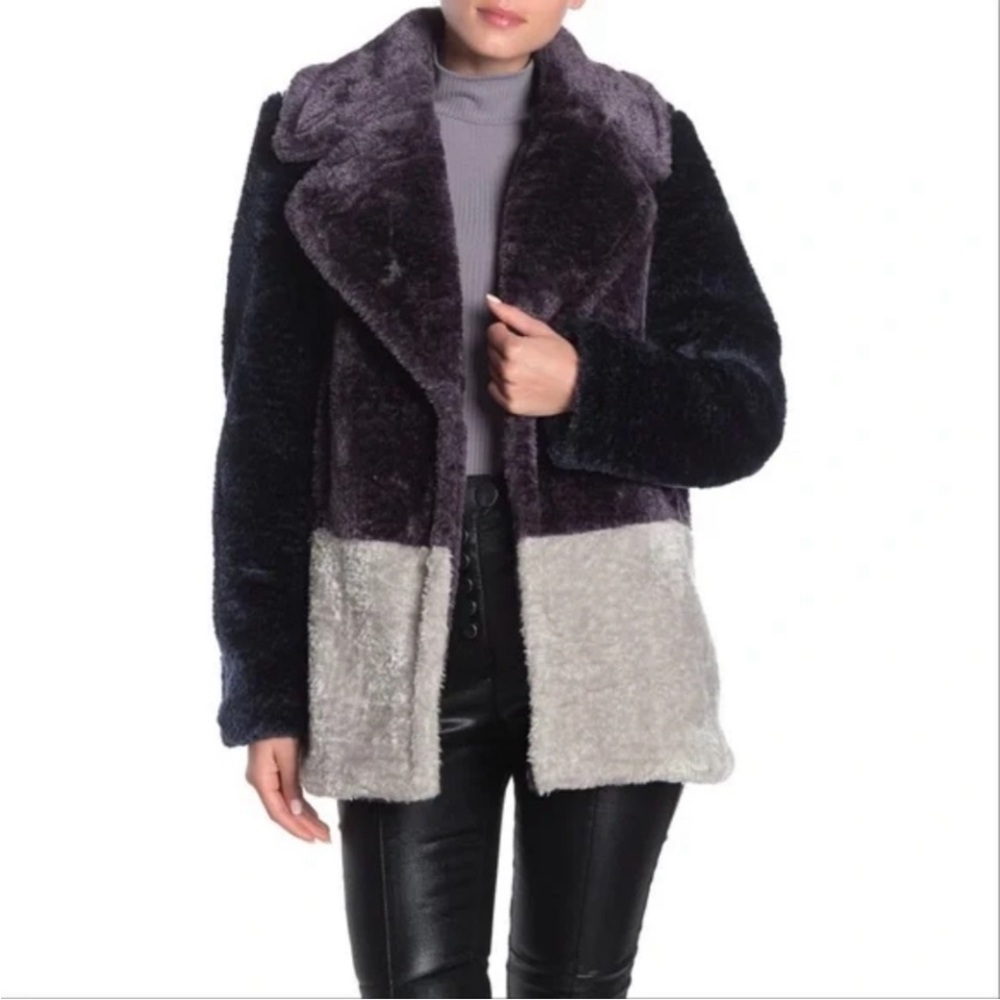 French Connection Colour Block Faux Fur Coat - Size M Fall Colours EUC